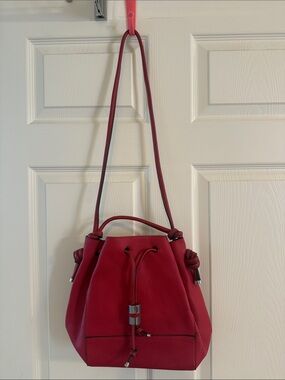 Zara Red Pebbled Bucket Shoulder Bag
